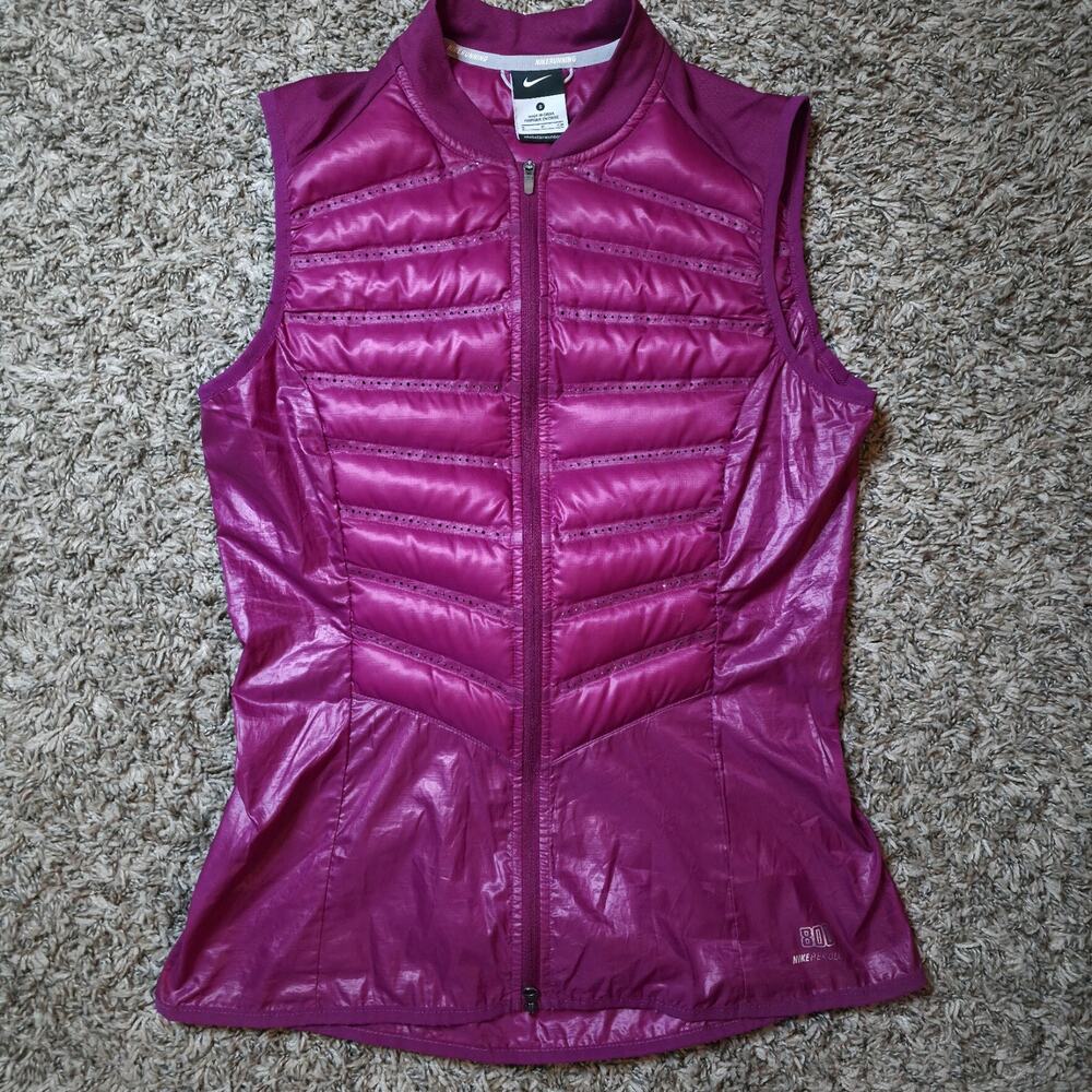 Nike Vest Small Women's Pink Aeroloft 800 Down Running Puffer Quilted Running